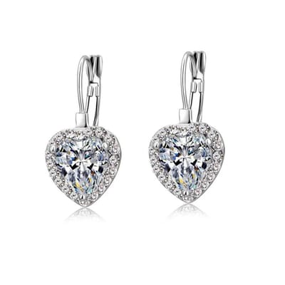 Aramat Jewels | Oorhangers | Luxe Zilveren Hartjes Oorbellen met Zirkonia Steentjes | | | |10mm | Zilver | Kinderen, Volwassenen | Verkleurd niet