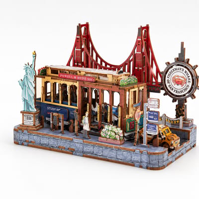3D Houten Puzzel Cable Car – DIY San Francisco Tram Miniatuur Bouwpakket met Licht – 203 Stukjes