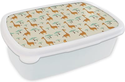 Broodtrommel Wit - Lunchbox - Brooddoos - Giraffe - Dieren - Patronen - 18x12x6 cm - Volwassenen
