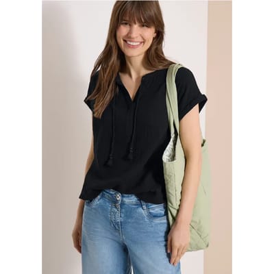 Blouse met gespleten hals in mousseline