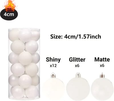 Livano Kerstballen - Kerstversiering - Plastic - Wit - 4 cm - 24 stuks