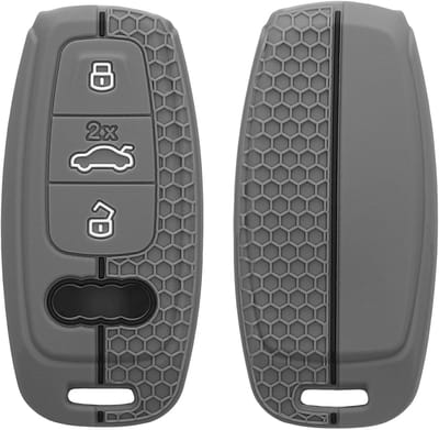kwmobile autosleutel hoesje geschikt voor Audi A6 A7 A8 Q7 Q8 3-knops autosleutel Keyless hoes - Siliconen autosleutel behuizing - Auto sleutel case met honingraat - Sleuteletui in grijs / zwart