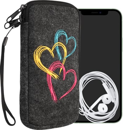 kwmobile insteekhoesje voor smartphones XL - 6,7/6,8" - Beschermhoes van vilt in roze / oranje / donkergrijs - Binnenmaat 17,2 x 8,4 cm