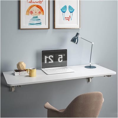 Klaptafel Wandmontage - Opklapbare Plank - Ruimte Besparen - Driehoekige Beugels - 45x80cm - Wit
