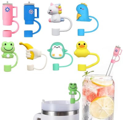 Cosensi- Rietjes Herbruikbaar 8 Stuks - Rietjesbeker - Rietjes Plastic - Rietjes Schoonmaakborstel - Rietjes met Diameter 8-10 mm - Draagbaar en Schattig Design - Drinkrietjes
