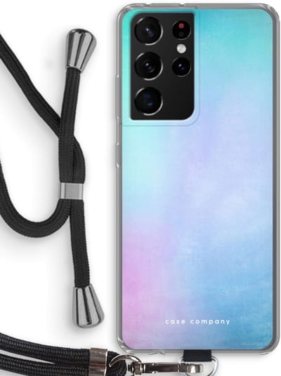 Hoesje met koord geschikt voor Samsung Galaxy S21 Ultra hoesje met Koord - Mist pastel - Telefoonhoesje met Zwart Koord - Bescherming aan alle Kanten en Over de Schermrand