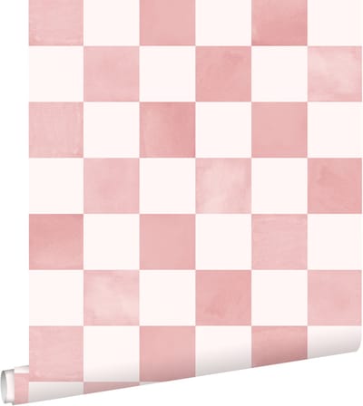 ESTAhome behang geblokt motief roze en wit - 50 x 900 cm - 131288