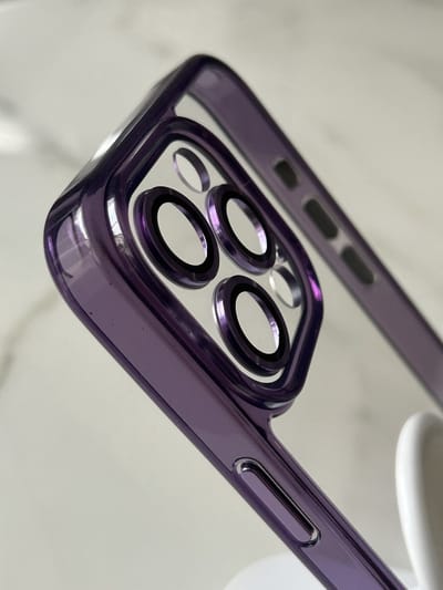 Anti-Yellow TPU/PC Hoesje - Geschikt voor iPhone 14 Pro Max - Met Cameralens Glas Bescherming – Transparant/Paars – 2.5mm Dikte