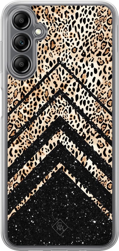 Casimoda® hoesje - Geschikt voor Samsung Galaxy A14 5G - Chevron Luipaard - 2-in-1 case - Schokbestendig - Luipaardprint - Verhoogde randen - Bruin/beige, Transparant