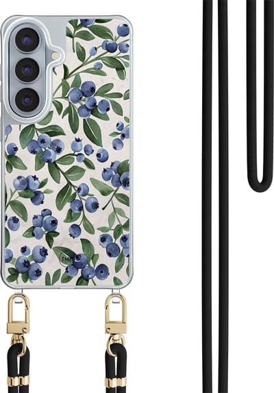 Telefoonhoesje met koord geschikt voor Samsung S26 - Blueberries - Inclusief koord - Transparant, Multi - - Crossbody beschermhoes - Met Telefoonketting