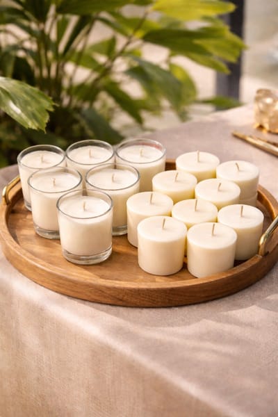 Candle Salon Starter NOODPAKKET KAARSEN – Kleine Kaarsen | 6 Glashouders + 9 Navullingen | Ideaal voor lange brandtijd