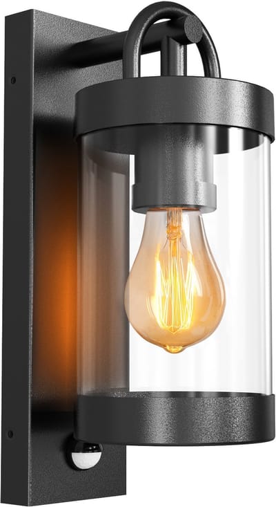 Luminize Buitenlamp met bewegingssensor - Wandlamp buiten met sensor - Instelbare sensor - E27 fitting - IP44 aluminium - 15,8x11,5x29,5 cm - Zwart