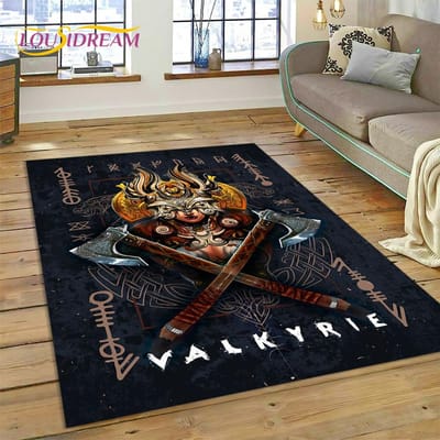 Viking Odin Walhalla Noordse Mythologie Symbolen Tapijt Vloerkleed voor Huis Woonkamer Slaapkamer Bank Deurmat Decor,kinderen Antislip Vloermat 100*120cm
