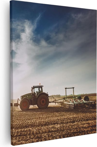 Artaza Canvas Schilderij Landschap - 40x50 cm - Wanddecoratie Natuur - Muurdecoratie Akker - Kamer Accessoires Tractor