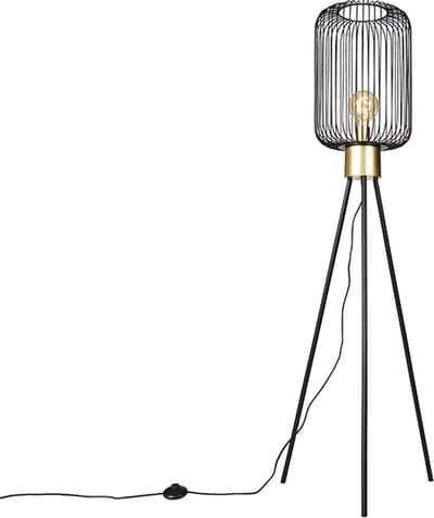 QAZQA mayelle - Moderne Vloerlamp | Staande Lamp - 1 lichts - H 144 cm - Zwart Goud - Woonkamer | Slaapkamer | Keuken