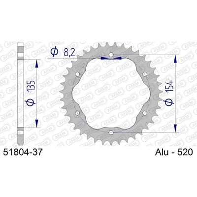 Aluminium tandwiel achter Afam 520 37 dents