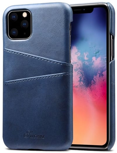 geschikt voor iPhone 11 Pro Max Pashouder Hoesje Leer - Telefoonhoesje van kunstleer met vakjes voor pasjes geschikt voor iPhone 11 Pro Max - Mobiq Leather Snap On Wallet hoesje geschikt voor iPhone 11 Pro Max blauw