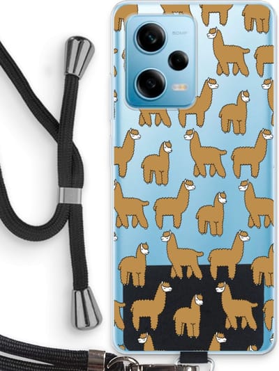 Case Company® - Hoesje met koord geschikt voor Xiaomi Redmi Note 12 Pro 5G hoesje met Koord - Alpacas - Telefoonhoesje met Zwart Koord - Bescherming aan alle Kanten en Over de Schermrand