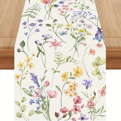Lente Waterverf Bloemen Linnen Tafel Runner Feest Bruiloft Feest Decor Boerderij Zomer Bloemen Tafel Runners Eettafel Decor 150x33cm beige