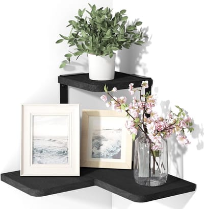 DailySupplies® Wandplank - Houten Plank Wandmontage - Hoekrek Display Decor - Hoekplank - Organizer voor Slaapkamer Keuken Badkamer - Zwart