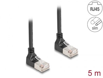 Delock RJ45 Network Cable Cat.6A S/FTP Slim 90° upwards / upwards angled 5 m black