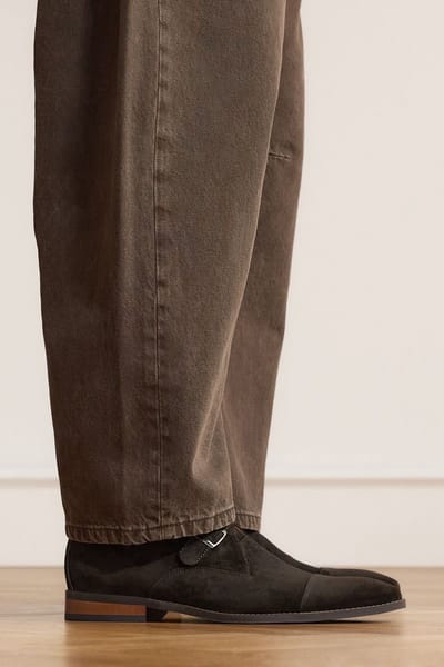 Manfield - Heren - Zwarte suède gespschoenen - Maat 41