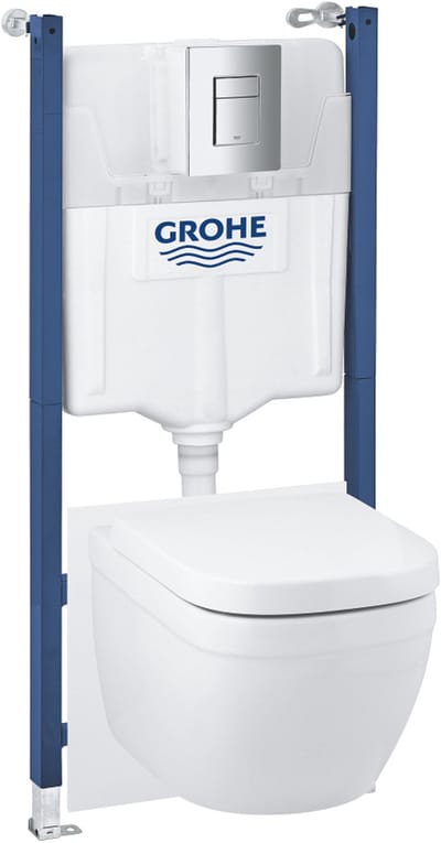 GROHE Solido 5-in-1 WC-Pack - Inclusief Solido Inbouwframe en GROHE Fresh - Met Euro Ceramic Wandtoilet & Skate Cosmopolitan Bedieningsplaat (Chroom)