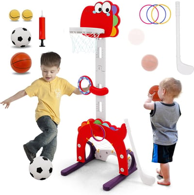 Unyqoos® Verstelbare 5-in-1 Sportset voor Kinderen met Basketbal en Voetbal