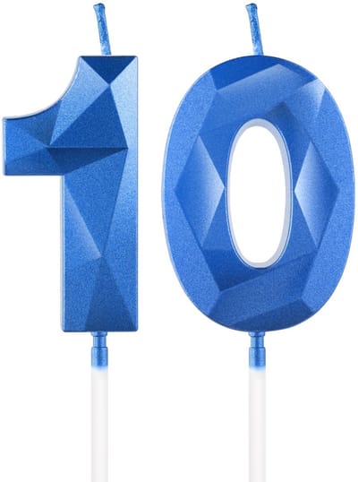Dailygoods- Kaars 3D Nummer 10 - Verjaardagskaars - Taartdecoratie - Blauwe Kaarsen - Jubileumbenodigdheden - Handgemaakt - Taartkaars