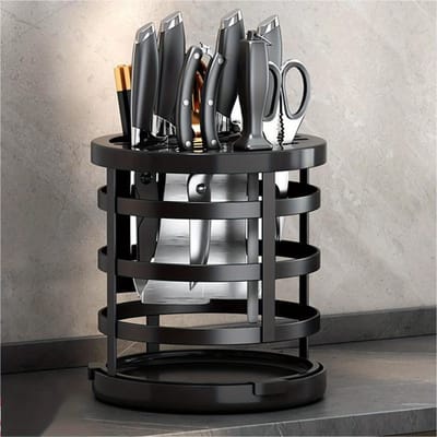 Support Rotatif à 360 Degrés en Acier pour Couteaux de Cuisine Multifonctionnel Bloc de Rangement pour Ustensiles