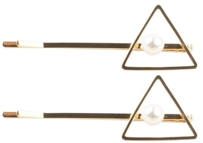 Haarsoires Haarspeld Schuifspeldjes 6cm - Driehoek Parel - Goud - Set van 2 - Haarklem - Haarclip - Haaraccessoires voor Dames & Kinderen - Hair Clip - Decoratieve Haaraccessoire