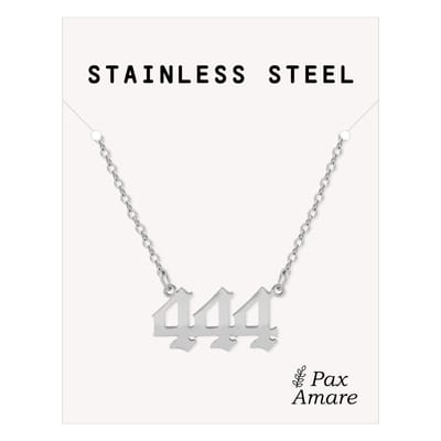 444 Engelen Getal Ketting - Zilverkleurig - Stainless Steel Spirituele Hanger - 45cm + 5cm verstelbaar - Pax Amare