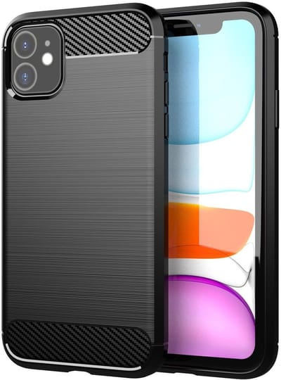 Cadorabo Hoesje geschikt voor Apple iPhone 11 in Brushed Zwart - Beschermhoes van flexibel TPU siliconen in roestvrij staal-carbonvezel look Case Cover