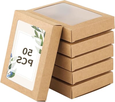 Kraftpapier dozen met kijkvenster voor wenskaarten en fotolijsten, 50 stuks, 13 x 18 x 2 cm, ideaal voor cadeauverpakking en opslag