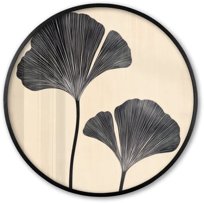 Poster in lijst Rond - Fotolijst 60x60 cm - Posters - Bladeren - Minimalistisch - Zwart - Ronde posterlijst zwart - Decoratie - Wanddecoratie woonkamer - Muurdecoratie slaapkamer