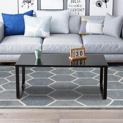 Industriële Salontafel met Gehard Glas en Metalen Frame