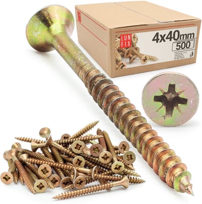LUN FIX - Universeelschroef 4x40 mm - 500 stuks - Kruiskop PZ2 - Verzonken kop - Houtschroeven