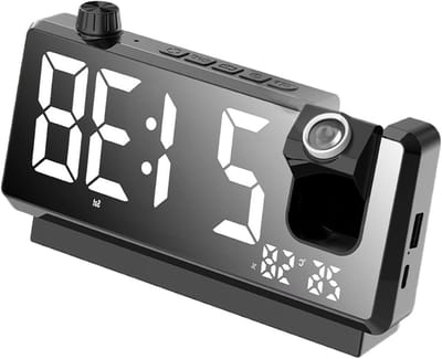 Projectiewekker - Digitale Klok - Tijd Weergeven - Automatische Helderheid - 118 cm Breed - Zwart