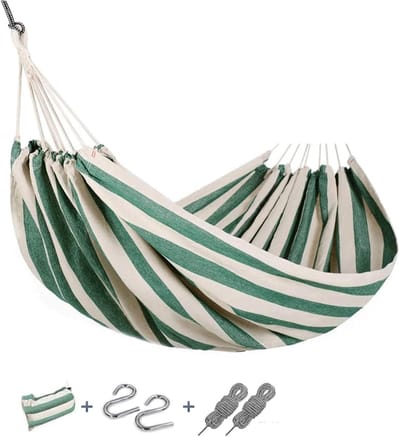 Hangmat Katoen - Dubbel Persoons - Ontspannen Buiten - Inclusief Haken - 200x150cm - Groen