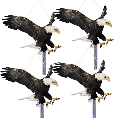 Set van 4 duivenverjagers voor balkons - Platte hangende adelaar - Duivenverjager - Vogelverjager - Plastic uil met anti-vogelstrip