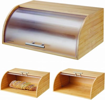 Houten Brooddoos - Broodtrommel Bamboe - Brood Vers Houden - Zacht Openen Sluiten - 41 cm - Bruin