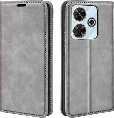 MobyDefend Hoesje - Geschikt voor Xiaomi Redmi 13 4G - Luxe Wallet Bookcase (Magnetische Sluiting) - Grijs