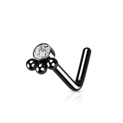 Neuspiercing PVD L-bend 3 Beaded Ball Cluster 0.8x6x3 - zwart - LMPiercings
