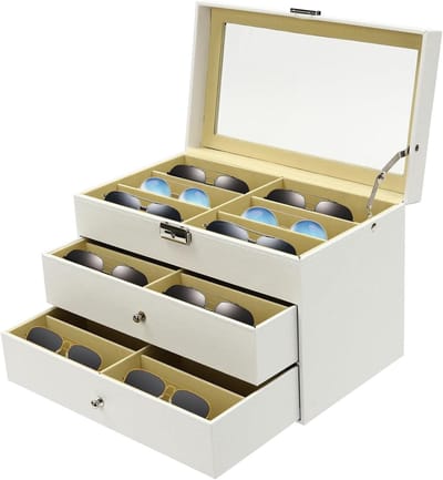 Brillen Opbergdoos - Brillen Etui - Veilig Opbergen - Met Slot en Sleutel - 18 Brillen - Wit