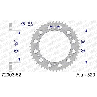 Aluminium tandwiel achter Afam 520 52 dents