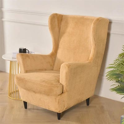 Verdikken Pluche Oorfauteuilhoes Stretch Fauteuilhoezen Afneembaar Wasbaar Elastisch Eénpersoonsbankhoezen met Zitkussenhoes beige