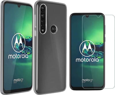 Silicone hoesje transparant met 2 Pack Tempered glas Screen Protector Geschikt voor: Motorola Moto G8 plus