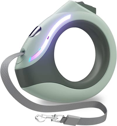 Intrekbare hondenlijn, 3m uitschuifbare hondenriem met led-zaklamp, rem met één knop en slot, uitschuifbare hondenriem voor honden tot 20 kg (groen)