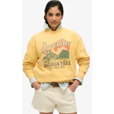 Superdry Ruim Souvenir Sweatshirt met Grafische Print en Ronde Hals Geel Grootte: 42