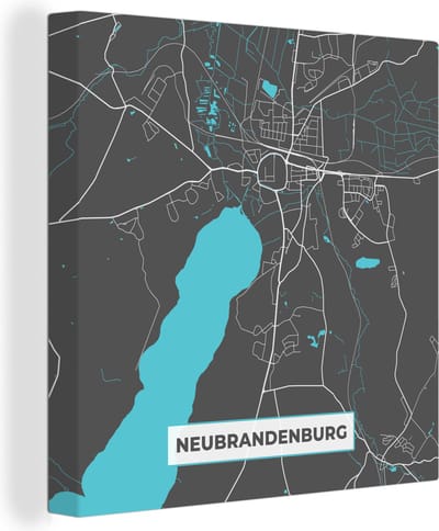 Canvas Schilderij Blauw – Duitsland – Plattegrond – Stadskaart – Kaart – Neubrandenburg - 20x20 cm - Wanddecoratie